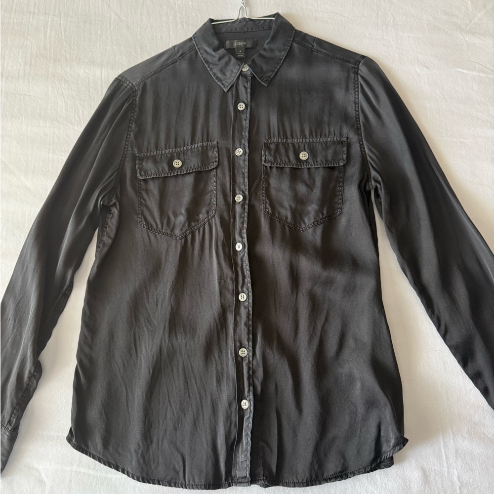 J. Crew Charcoal Button-Up Silk Shirt